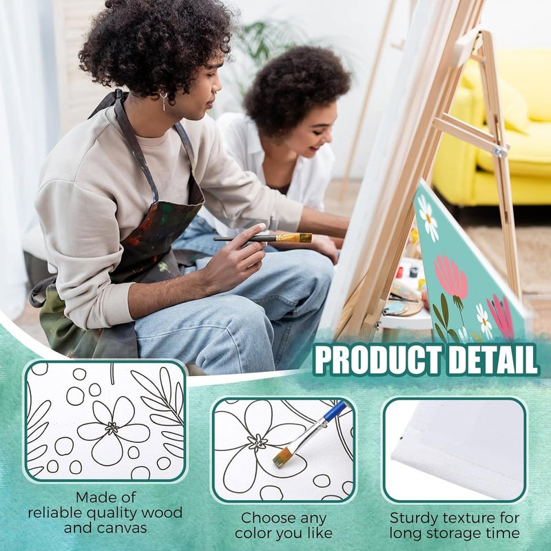 Sherr 20 Pcs Stretched Pre Drawn Canvas Afro Queen Black Art for Painting for Adults Outline Pre Drawn Stretched Cotton Canvas to Paint Party Set, 8 x 10''(Floral) - Image 3